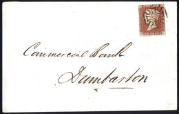 1844 Envelope From Greenock To Dumbarton, Franked 1d Red Brown Pl.35 BL, Four Margin Example Tied By VF Strike Of The Di - Other & Unclassified