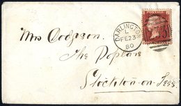 1880 Cover From Darlington To Stockton On Tees, Franked 1d Red Pl.225 (SG.43), Tied By A Fine Darlington Duplex For Feb  - Autres & Non Classés