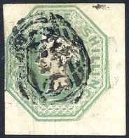 1847-54 1s Pale Green, Clear To Huge Margined Example, Cancelled Barred Oval Numeral, SG.54. - Other & Unclassified