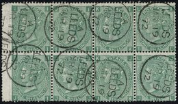 1867 1s Green Pl.5, Superb Used Block Of Eight II/JL (odd Blunt Perf) Each Cancelled By A Fine 'Leeds.Mr.19.72' C.d.s, S - Other & Unclassified