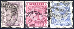 1883 2/6d FU London Double Ring D/stamp, 5s FU Continental Night Mail Double Ring D/stamp, 10s FU Threadneedle St Oval R - Other & Unclassified