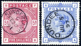 1883 5s Rose, VFU Sunderland Feb 28th 1891 C.d.s, 10s Ultramarine VFU With Dundee Ju 5th 1897 C.d.s, SG.180 & 183. - Autres & Non Classés