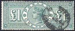 1891 £1 Green KC, VFU With Lombard St. Oval Registered D/stamp For 1894, SG.212. - Sonstige & Ohne Zuordnung