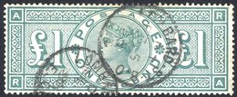 1891 £1 Green RA, Cancelled By Lombard St. C.d.s's For Feb 5th 1893, SG.212. - Other & Unclassified