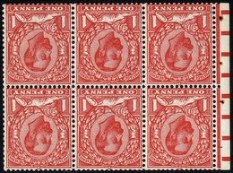 1912 Royal Cypher 1d Scarlet (Die B) Wmk Inverted UM Booklet Pane Of Six, Complete With Binding Margin. (6) Cat. £275 - Autres & Non Classés