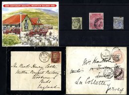 1875 Mourning Envelope To Woburn, Beds, Franked 1d Red Pl.158, Tied Jersey Duplex, 1889 1d Stationery Envelope + 1d Lila - Autres & Non Classés