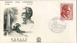 ALBERT SCHWEITZER - PRIX NOBEL / 1975 MONACO ENVELOPPE PREMIER JOUR - FDC - Albert Schweitzer