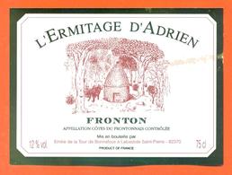 étiquette Vin De Bordeaux Fronton L'ermitage D'adrien à Labastide Saint Pierre - 75 Cl - Gaillac