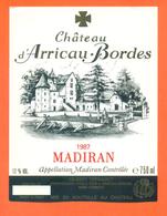 étiquette Vin De Bordeaux Madiran Chateau D'arricau Bordes 1987 à Arricau Bordes - 75 Cl - Madiran