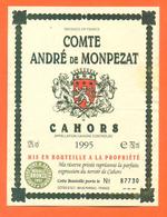 étiquette Vin De Cahors Comte André De Monpezat 1995 à Parnac - 75 Cl - Cahors