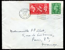 Royaume Uni - Enveloppe De Newport Pour La France En 1951 - Réf O48 - Storia Postale