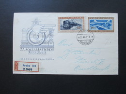 CSSR 1953 FDC Transportwesen. Eisenbagn / Flugzeug. Einschreiben In Die Schweiz MitZusatzfrankatur Rückseitig! - Briefe U. Dokumente