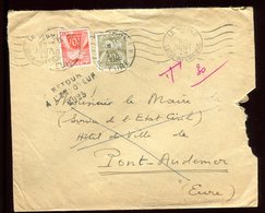 Taxes De Pont Audemer Sur Enveloppe Refusée Par La Mairie Et Retour En 1949 - Réf O83 - 1859-1959 Covers & Documents