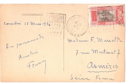 CONAKRY Guinée Carte Postale Gué à Kitim 20c Rouge Yv 108 Ob 21 3 1936 Daguin Flamme Fruits Ananas - Briefe U. Dokumente