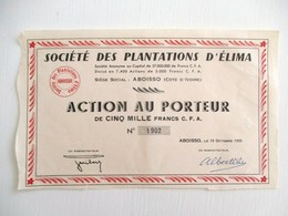 ACTION 5000 FRANCS CFA TITRE AU PORTEUR SOCIETE DES PLANTATIONS DE CAFE D ELIMA ABOISSO COTE D IVOIRE AFRIQUE - Afrique