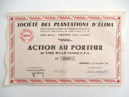 ACTION 5000 FRANCS CFA TITRE AU PORTEUR SOCIETE DES PLANTATIONS DE CAFE D ELIMA ABOISSO COTE D IVOIRE AFRIQUE - Afrique