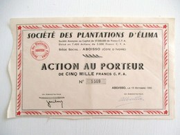 ACTION 5000 FRANCS CFA TITRE AU PORTEUR SOCIETE DES PLANTATIONS DE CAFE D ELIMA ABOISSO COTE D IVOIRE AFRIQUE - Afrique