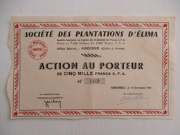 ACTION 5000 FRANCS CFA TITRE AU PORTEUR SOCIETE DES PLANTATIONS DE CAFE D ELIMA ABOISSO COTE D IVOIRE AFRIQUE - Afrika