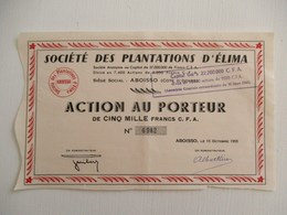 ACTION 5000 FRANCS CFA TITRE AU PORTEUR SOCIETE DES PLANTATIONS DE CAFE D ELIMA ABOISSO COTE D IVOIRE AFRIQUE - Afrique