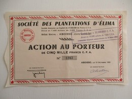 ACTION 5000 FRANCS CFA TITRE AU PORTEUR SOCIETE DES PLANTATIONS DE CAFE D ELIMA ABOISSO COTE D IVOIRE AFRIQUE - Afrika