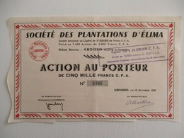 ACTION 5000 FRANCS CFA TITRE AU PORTEUR SOCIETE DES PLANTATIONS DE CAFE D ELIMA ABOISSO COTE D IVOIRE AFRIQUE - Africa