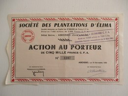 ACTION 5000 FRANCS CFA TITRE AU PORTEUR SOCIETE DES PLANTATIONS DE CAFE D ELIMA ABOISSO COTE D IVOIRE AFRIQUE - Afrika