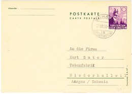 1950 10Rp. Ganzsache Aus Schaan Nach Niederhallwil; Bestellung 900gr Jägertabak - Entiers Postaux