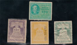 Sc#RV1 #RV18 #RV30 #RV43 1942-1946 Issue Motor Vehicle Use Revenue Lot Of 4 Unused Stamps - Fiscale Zegels