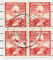 GREENLAND 1946 King Christian X 20 Øre Block Of 4 Used.  Michel 26 - Used Stamps