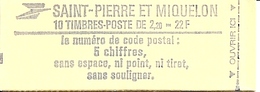 SAINT PIERRE ET MIQUELON, 1986, Booklet/carnet 1, 22F Overprint - Libretti