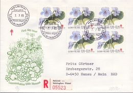 1983 , FINLANDIA , HELSINKI - HANAU , YV. 897 BL / 4 + 1 , FLORES SILVESTRES , SOBRETASA LUCHA CONTRA LA TUBERCULOSIS - Covers & Documents