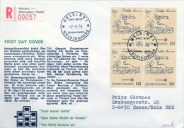 1979 , FINLANDIA , HELSINKI - HANAU , YV. 806 BL / 4 + 1 , HISTORIA DEL CORREO - Cartas & Documentos