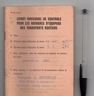 Livret De Controle Membres équipage Transports Routiers, De 1975, 94 Pages, Transports BERTHELOT,  ROMAGNE FOUGERES (35) - LKW