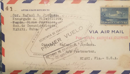 O) 1931 CUBA-CARIBBEAN, SPANISH ANTILLES, AIRPLANE OVER COAST SCT C5 10c -FIRST FLIGHT - CIENFUEGOS- POR AVION AMERICAN - Lettres & Documents