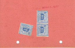 3 Timbres Récépissé Ontvangbewijs Des Mutualités De Retraite Socialistes Du Centre Sur Carte De 1937 - Privados & Locales [PR & LO]