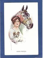 CPA Cheval Chevaux Femme Girl Women Illustrateur Non Circulé Bouledogue - Horses