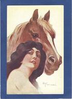 CPA Cheval Chevaux Femme Girl Women Illustrateur Non Circulé - Horses