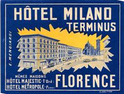 D8608 " HOTEL MILANO - TERMINUS -FLORENCE" TRAMWAY. ETICHETTA ORIGINALE - ORIGINAL LABEL - Etiquettes D'hotels