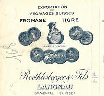 Facture + Traite 1937 / Suisse LANGNAU / ROETHLISBERGER / Fromage TIGRE, Fromages Suisses, Emmenthal - Suiza