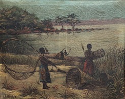 Gaston LEKIMPE - [Deux Pêcheurs Africains Avec Leur Nas - Prints & Engravings