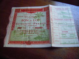 ACTION EXPOSITION COLONIALE INTERNATIONALE PARIS 1931 BON A LOT DE 60 FRANCS AU PORTEUR - Afrique