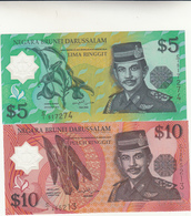 Banconote 5+10 Lima Ringgit Dollar Type Sultan 1996 Polymer Unc. - Brunei