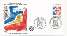 FRANCE - Enveloppe - Cachet Premier Jour "Appel à La Résistance" - PARIS - 17/18.6.1990 - De Gaulle (General)