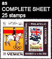 CV:€50.00 YEMEN KINGDOM 1967 Olympics London 1948 Horse Efimex Flag Stamps On Stamps 28B COMPLETE SHEET:25 Stamps - Zomer 1948: Londen