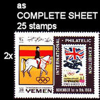 CV:€100.00 BULK:2 X YEMEN KINGDOM 1967 Olympics London 1948 Horse Efimex Flag Stamps On Stamps 28B COMPLETE SHEET:25 - Estate 1948: Londra