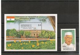 DOMINIQUE : Naissance De JAWAHARLA NEHRU  Année 1989 N°Y/T : 1178** Et Bloc N° 160** - Dominique (1978-...)
