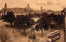 Hanau, Markt Mit Rathaus, Gebrüder Grimm Denkmal Und Strassenbahn, 1912 Nach Nidda Versandt - Hanau