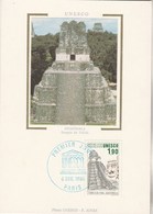 France Carte Maximum Sur Soie UNESCO  1986 - Temple De Tikal Guatémala - Otros & Sin Clasificación