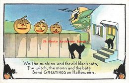 278001-Halloween, Metropolitan No 412a-3, Black Cats Watching Witch, Jack O Lanterns On Fence - Halloween
