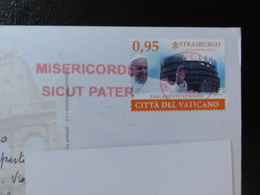 Flamme Misecorde Sicut Pater Sur Carte Postale (timbre:visite Du Pape Au  Parlement De Strasbourg) - 2017 - Máquinas Franqueo (EMA)